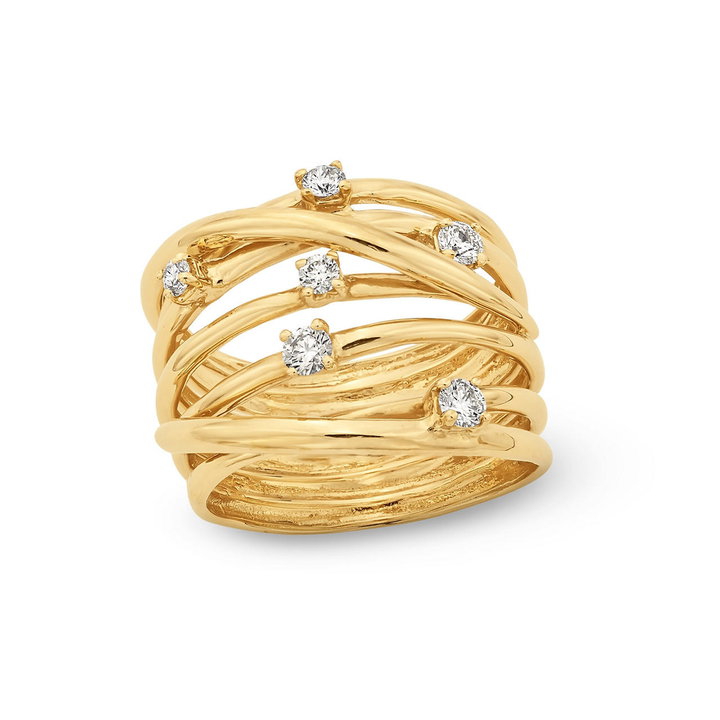 Criss Cross Diamond Ring In Yellow Gold 14K