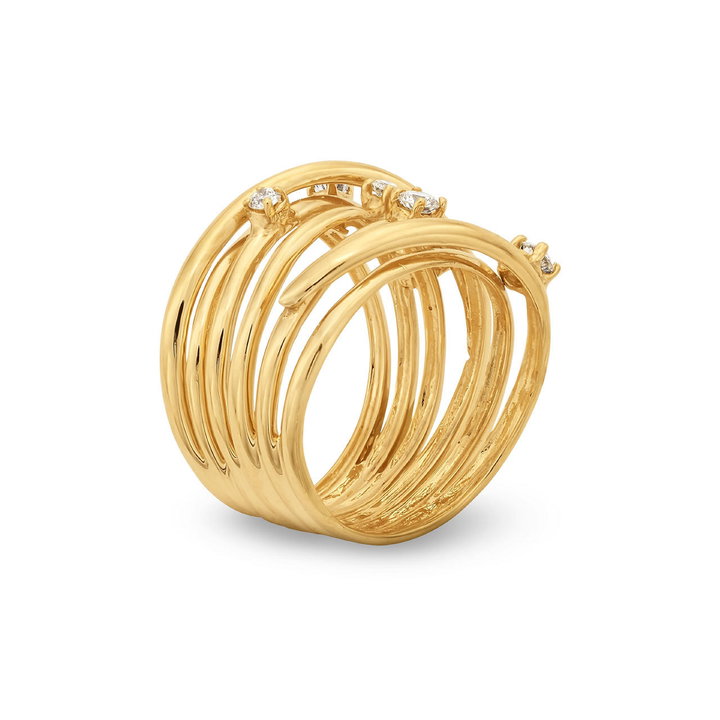Criss Cross Diamond Ring In Yellow Gold 14K