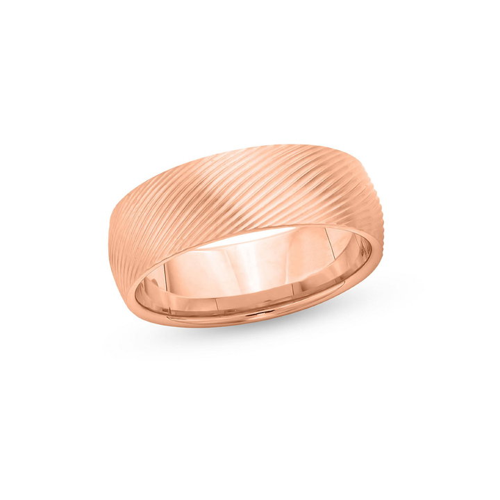 Satin Ribbed 7.5mm Wedding Band In Rose Gold 14K