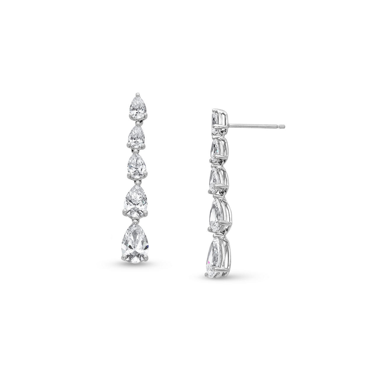 Graduated Pear Shape Diamond Drop Earrings (3.70tw) 0