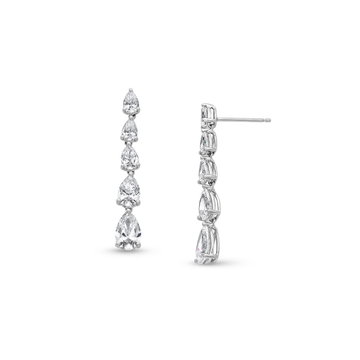 Graduated Pear Shape Diamond Drop Earrings (3.70tw) In Solid 18K White Gold