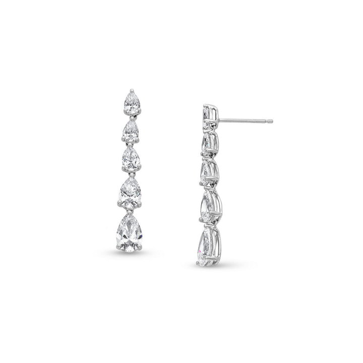 Graduated Pear Shape Diamond Drop Earrings (3.70tw) In Solid 18K White Gold