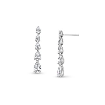 Graduated Pear Shape Diamond Drop Earrings (3.70tw) In White Gold 18K
