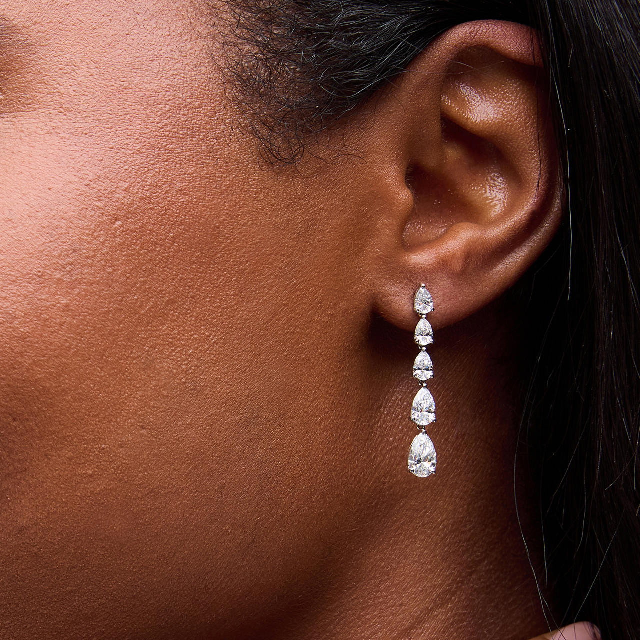 Graduated Pear Shape Diamond Drop Earrings (3.70tw) 1