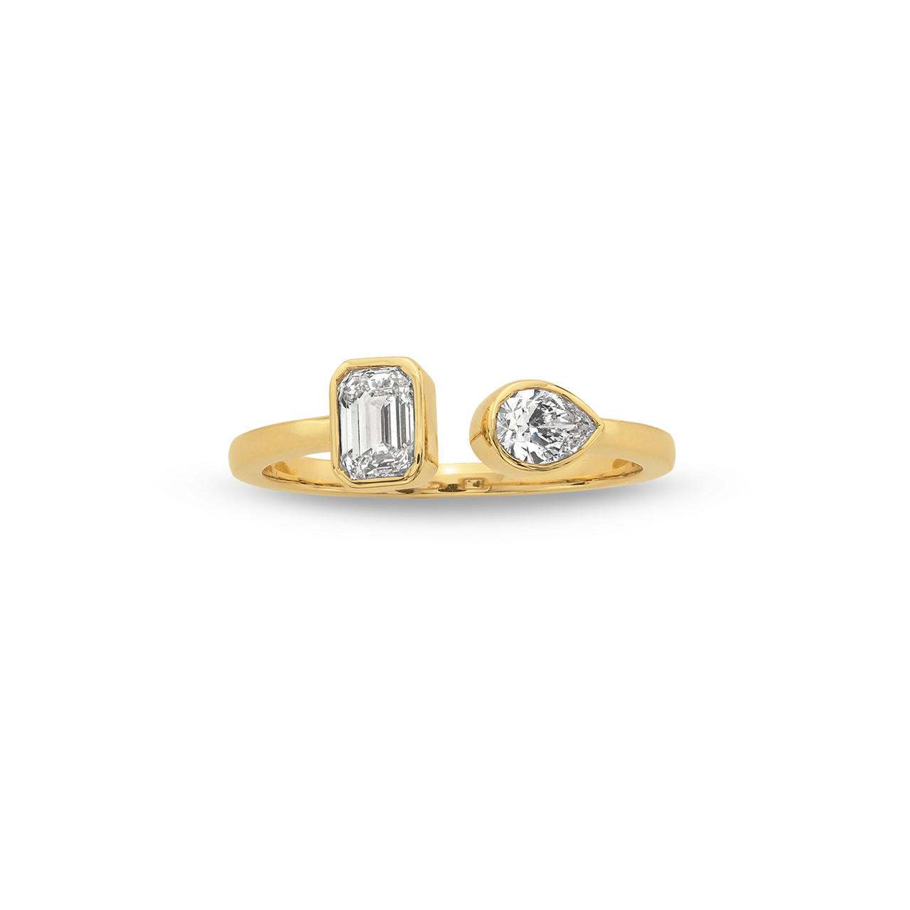 Emerald and Pear Shape Diamond Bezel Open Ring
