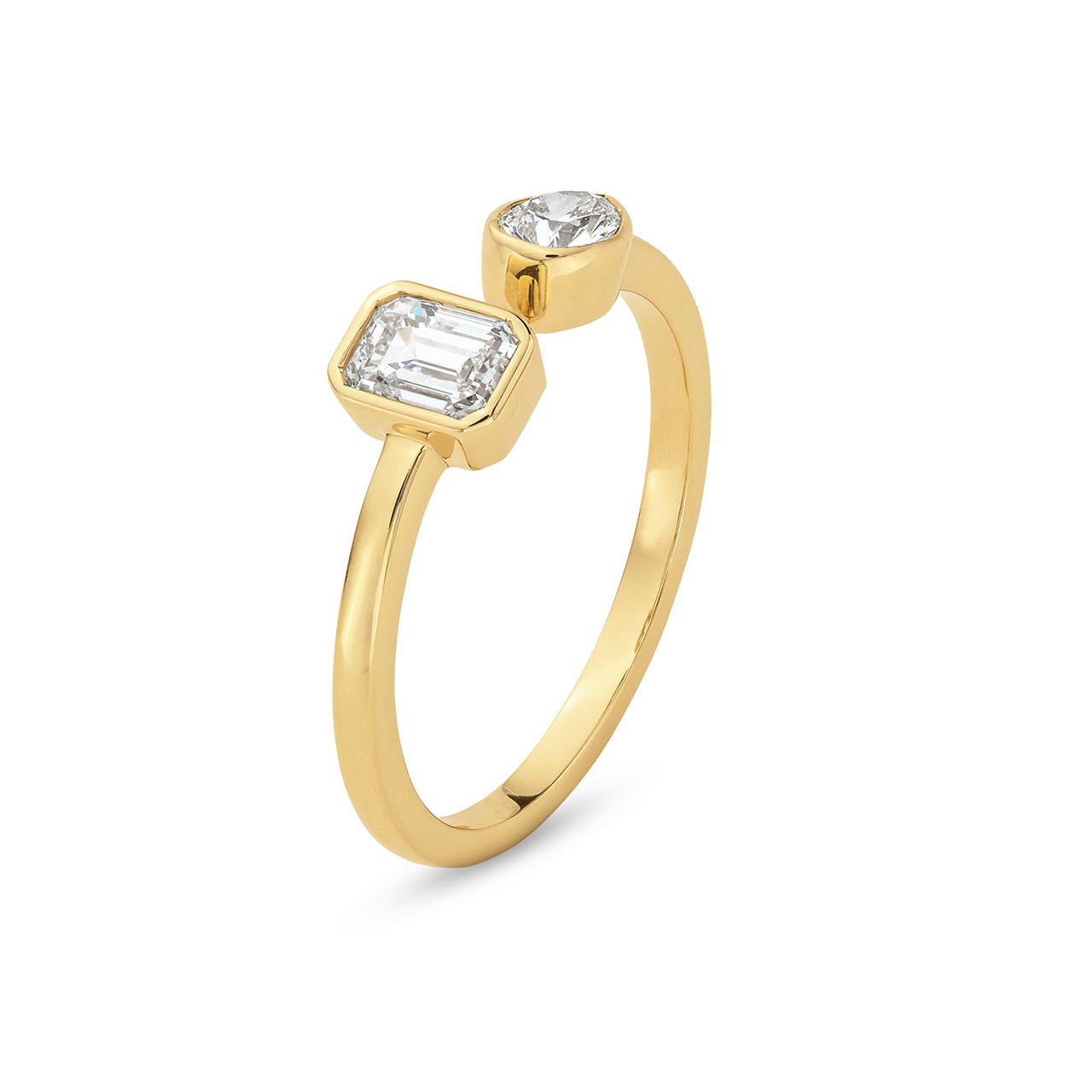 Emerald and Pear Shape Diamond Bezel Open Ring