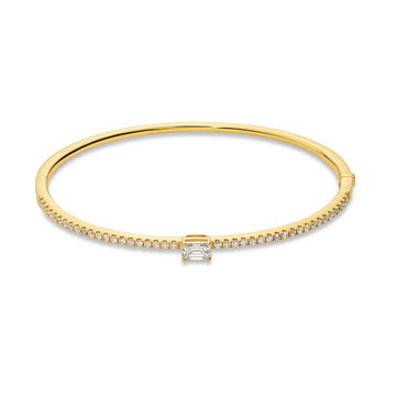 Emerald Cut Center Diamond Bangle Bracelet In Yellow Gold 18K