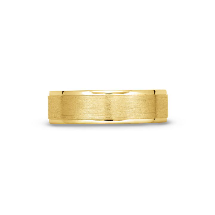 Yellow Gold 14K Brushed Center High Polished Edge 6mm Wedding Band