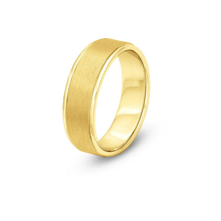 Brushed Center High Polished Edge 6mm Wedding Band In Yellow Gold 14K