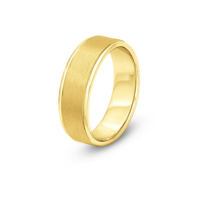 Yellow Gold 14K Brushed Center High Polished Edge 6mm Wedding Band