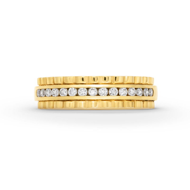 Yellow Gold 14K Channel Diamond Scallop 6mm Wedding Band