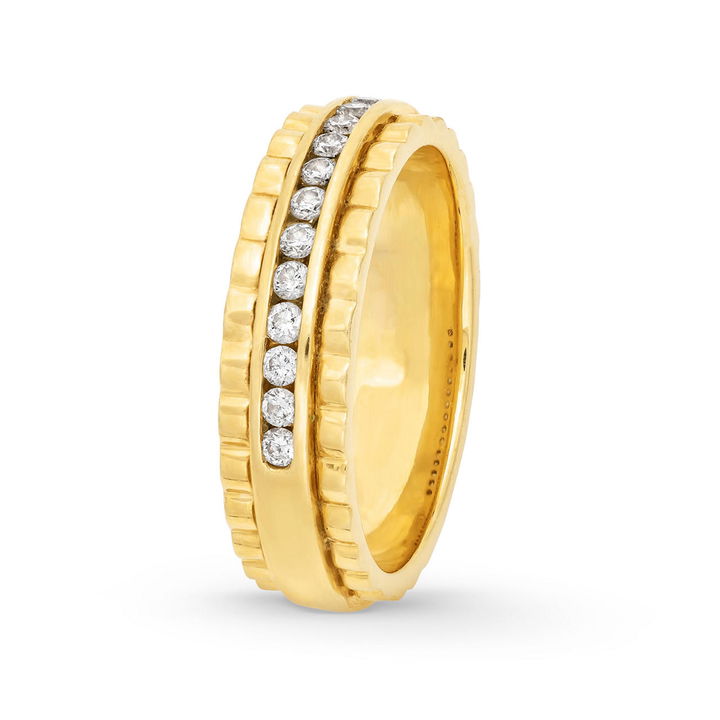 Yellow Gold 14K Channel Diamond Scallop 6mm Wedding Band