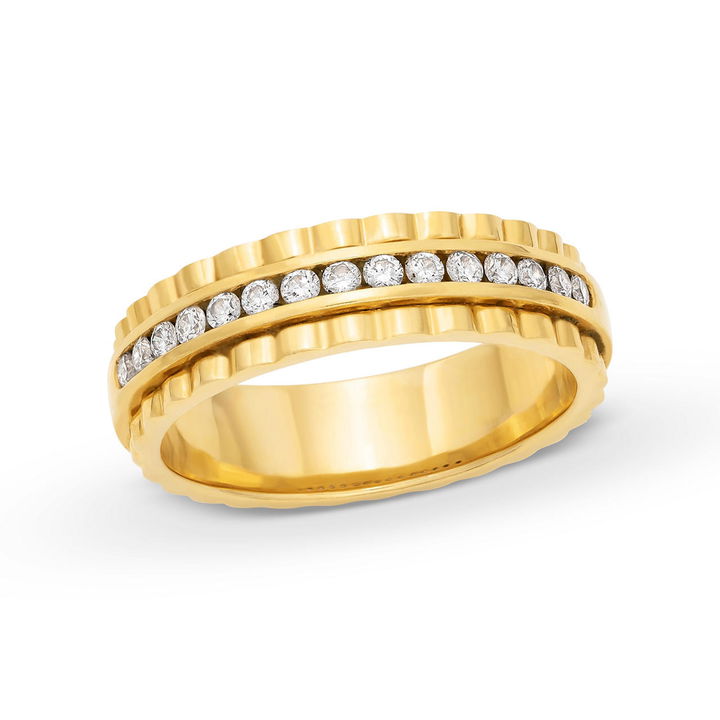 Yellow Gold 14K Channel Diamond Scallop 6mm Wedding Band