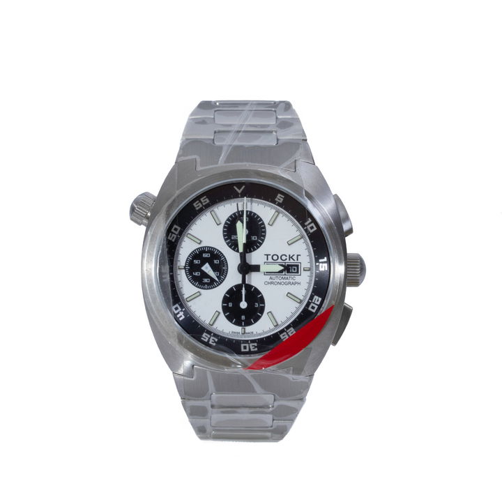 Tockr Air Defender Chronograph "Panda" White Dial Watch | Stainless Steel