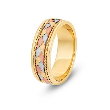 Braided Tri Tone 7mm Wedding Band In Tri-color 14K
