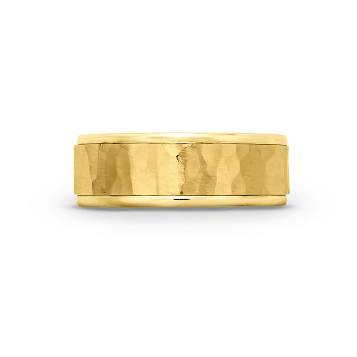 Yellow Gold 14K Hammered High Polish Edge 7mm Wedding Band