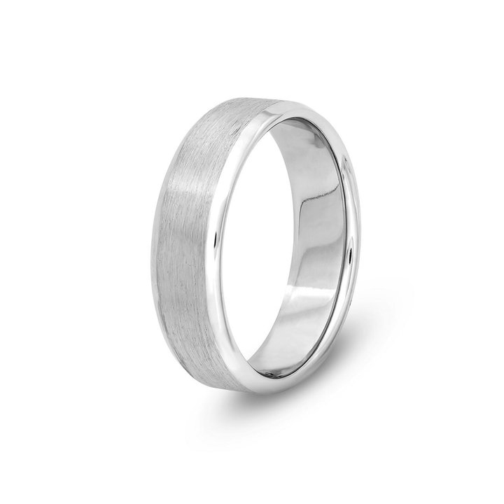 Satin High Polished Edge 6mm Wedding Band In White Gold 14K