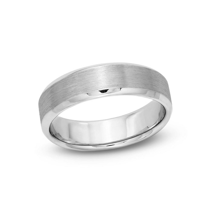 Satin High Polished Edge 6mm Wedding Band In White Gold 14K