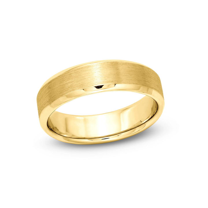 Yellow Gold 14K Satin High Polished Edge 6mm Wedding Band