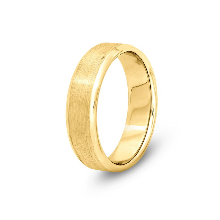 Satin High Polished Edge 6mm Wedding Band In Yellow Gold 14K