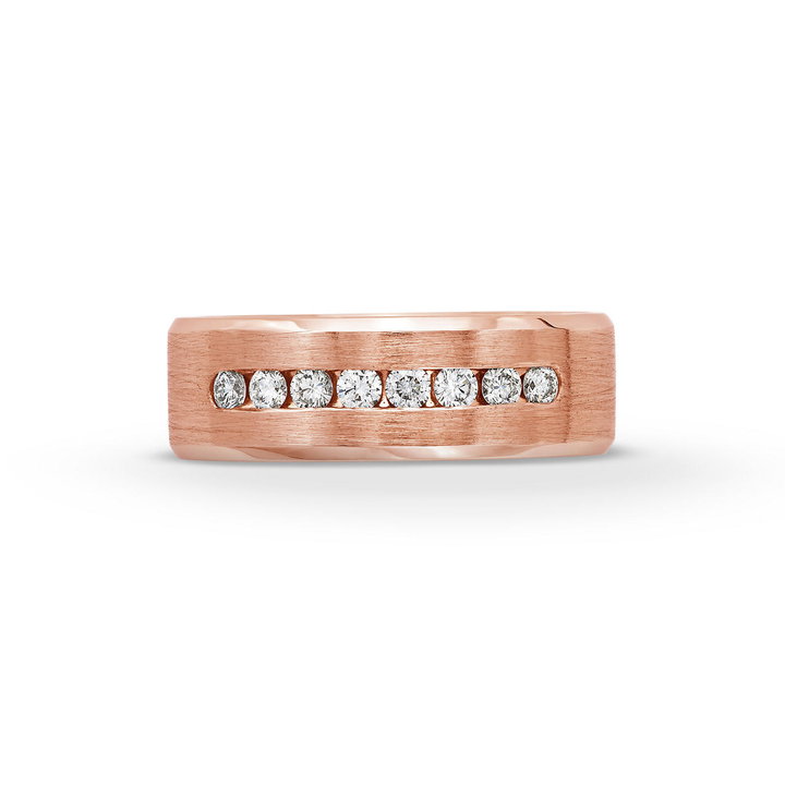 Brushed Channel Set Diamond 7mm Wedding Band In Rose Gold 14K
