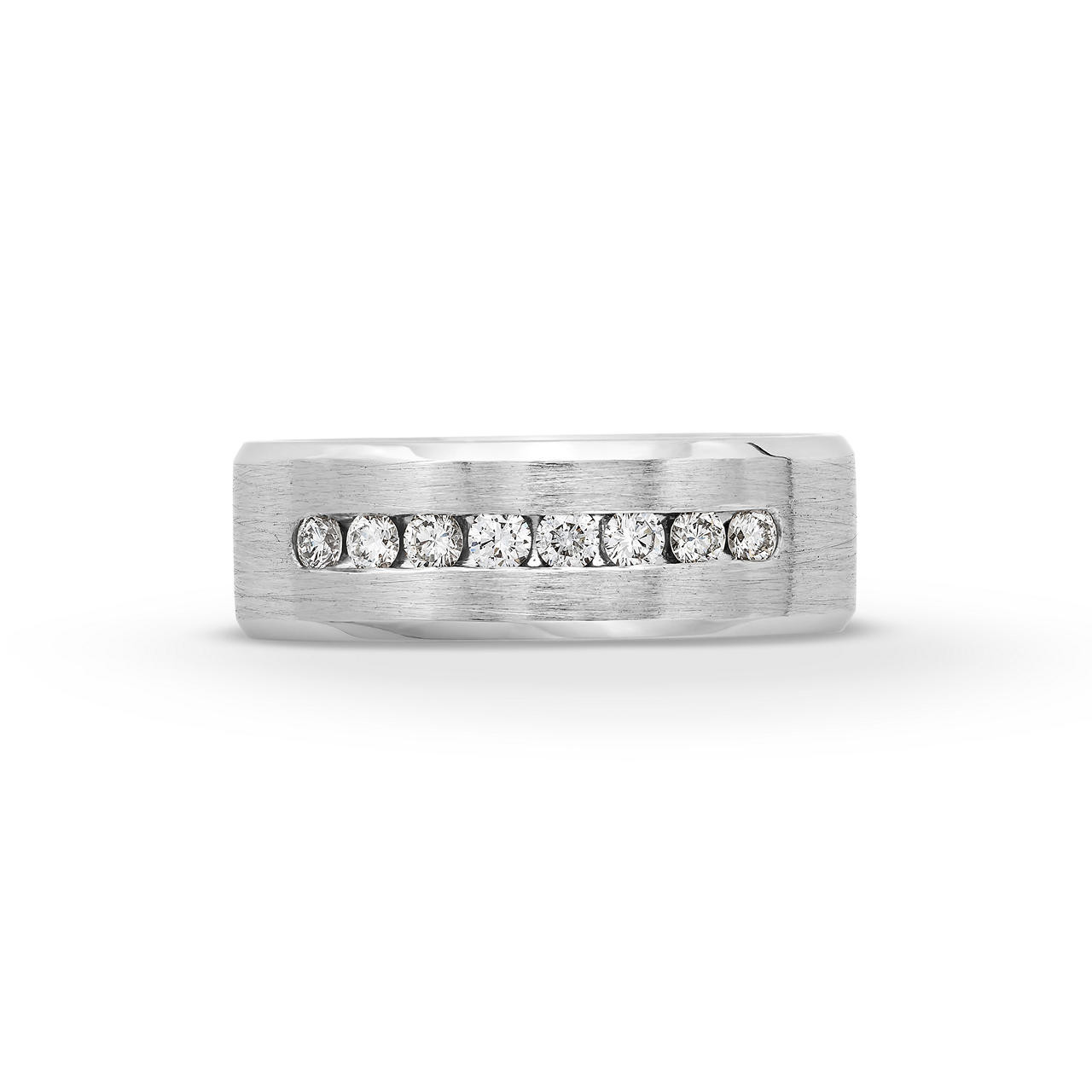 Brushed Channel Set Diamond 7mm Wedding Band 0