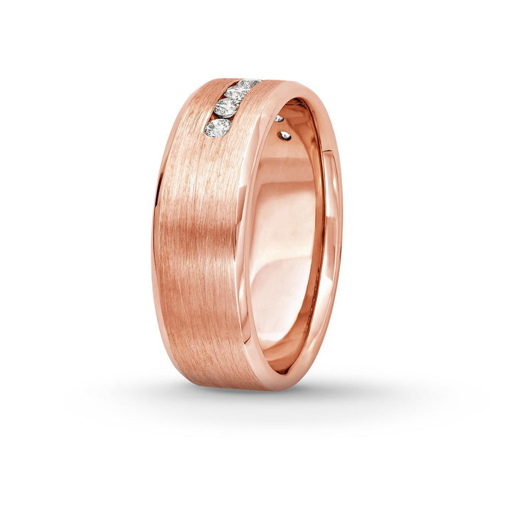 Rose Gold 14K Brushed Channel Set Diamond 7mm Wedding Band