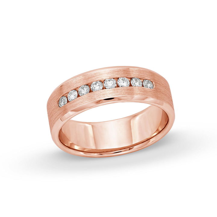 Rose Gold 14K Brushed Channel Set Diamond 7mm Wedding Band