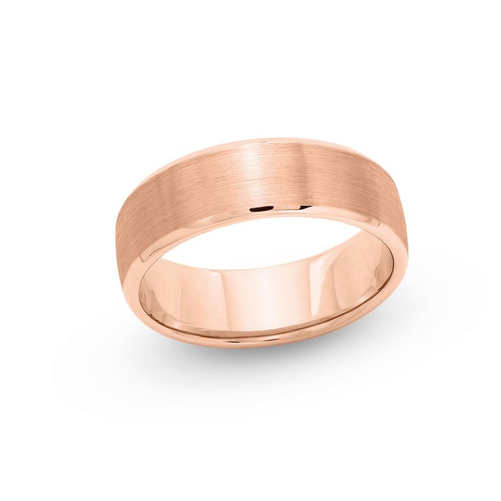 Satin High Polished Edge 7mm Wedding Band In Rose Gold 14K