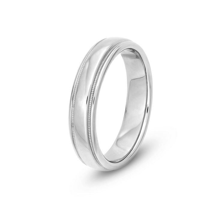 White Gold 14K High Polished Milgrain 5mm Wedding Band