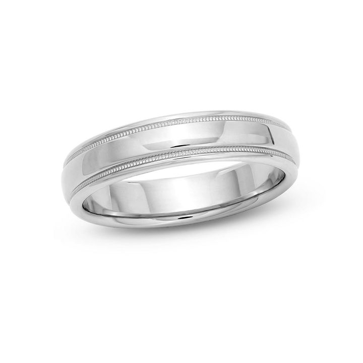 White Gold 14K High Polished Milgrain 5mm Wedding Band