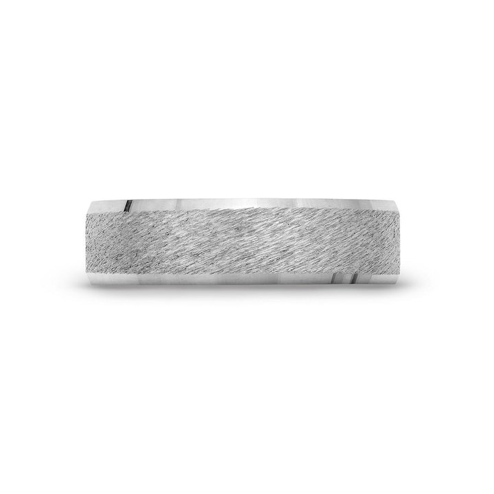 Brushed Bevel Edge 6mm Wedding Band In White Gold 14K