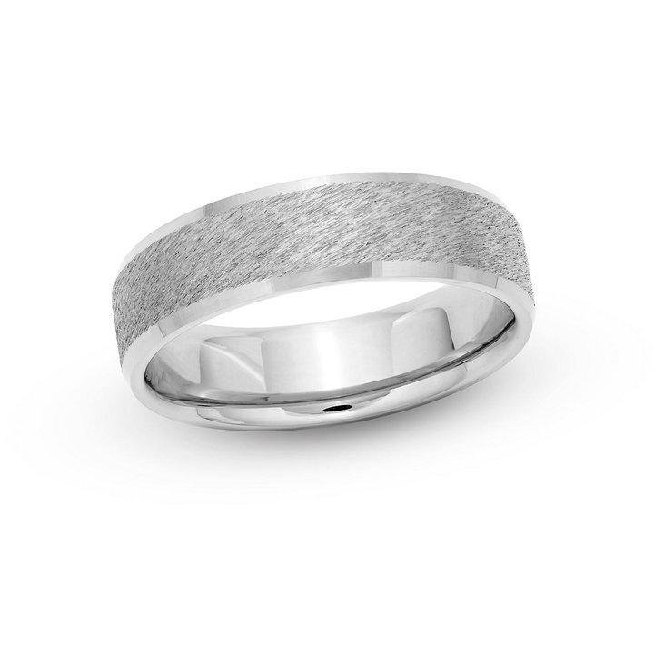 Brushed Bevel Edge 6mm Wedding Band In White Gold 14K