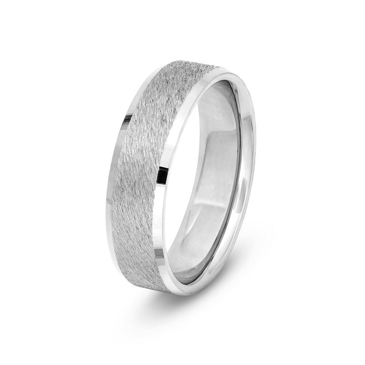 Brushed Bevel Edge 6mm Wedding Band In White Gold 14K