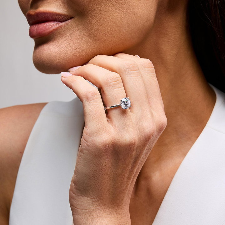 Solitaire Hidden Halo Four Prong Engagement Setting by Adorette In White Gold 14K