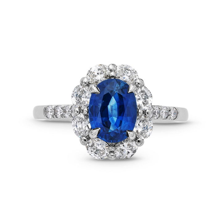 Oval Blue Sapphire Diamond Halo Ring