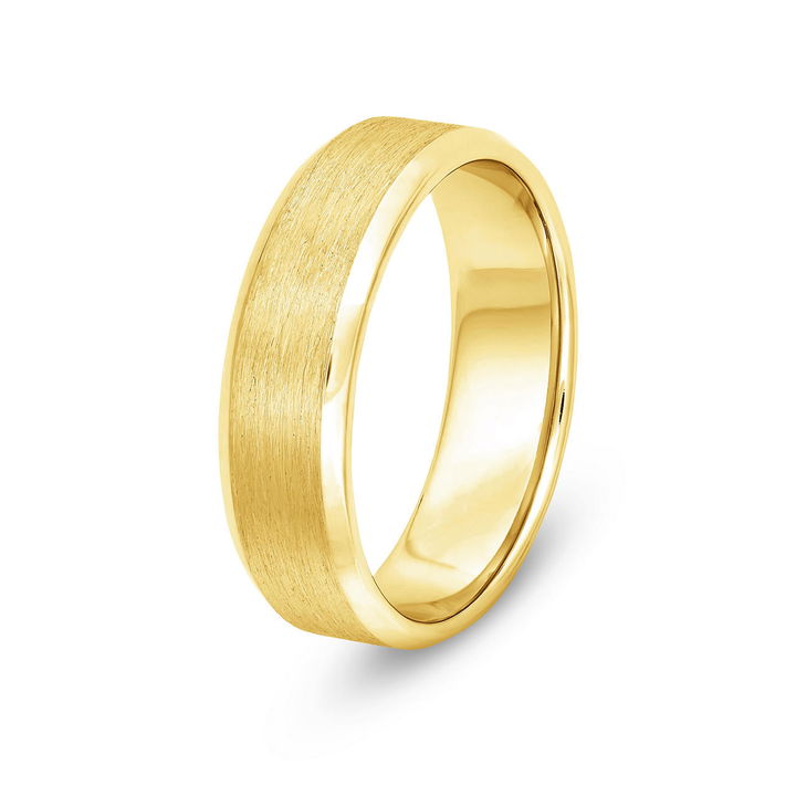 Yellow Gold 14K Satin Bevel Edge 6mm Wedding Band