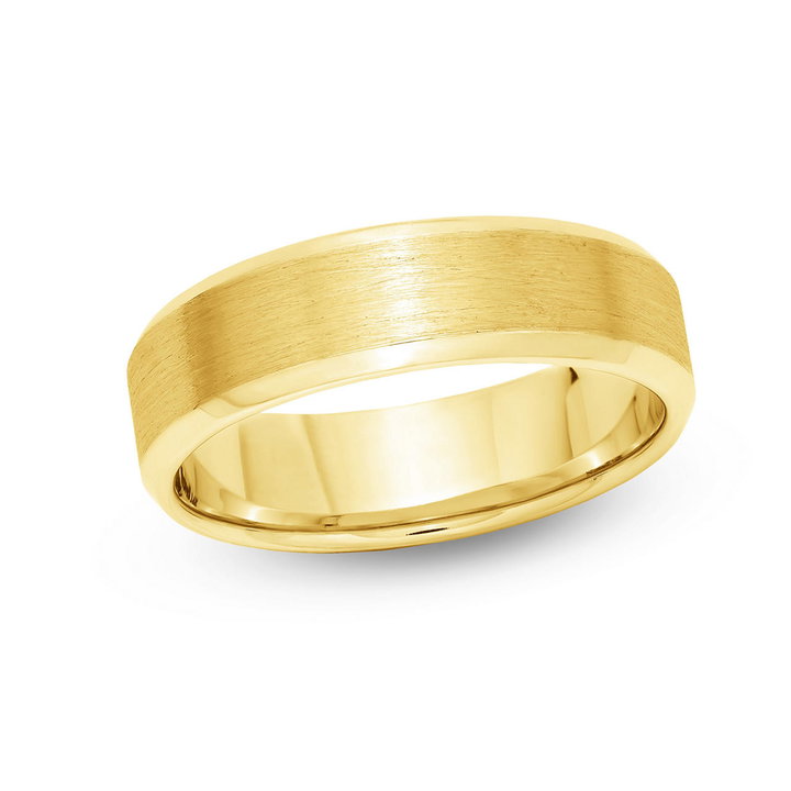 Satin Bevel Edge 6mm Wedding Band In Yellow Gold 14K