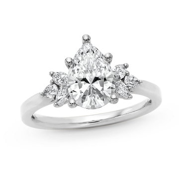 Sylvie Side Cluster Diamond Engagement Setting In White Gold 14K