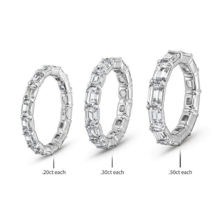 Emerald Diamond Horizontal Eternity Wedding Band In White Gold 14K