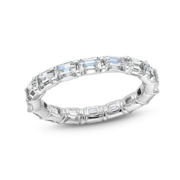 Emerald Diamond Horizontal Eternity Wedding Band In White Gold 14K
