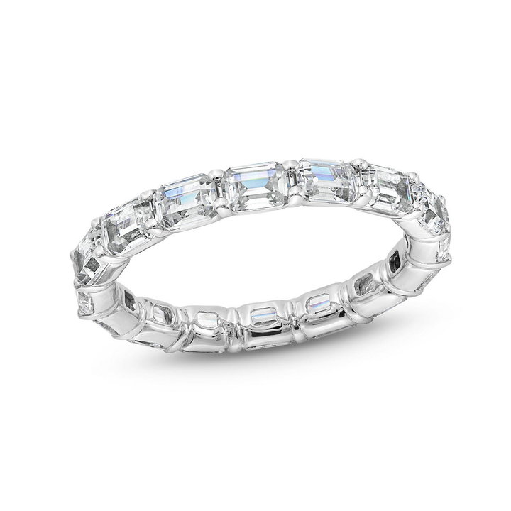 Emerald Diamond Horizontal Eternity Wedding Band In White Gold 14K