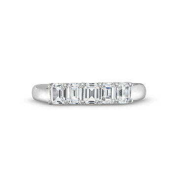 Five Stone Emerald Diamond Wedding Band In White Gold 14K
