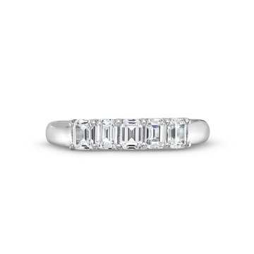 Five Stone Emerald Diamond Wedding Band In White Gold 14K