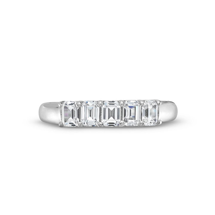 Five Stone Emerald Diamond Wedding Band In White Gold 14K
