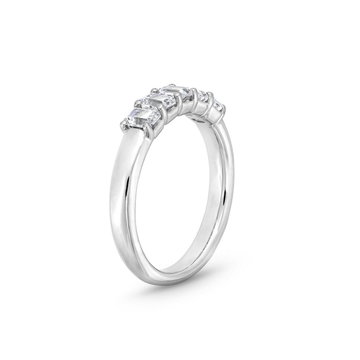 Five Stone Emerald Diamond Wedding Band In White Gold 14K