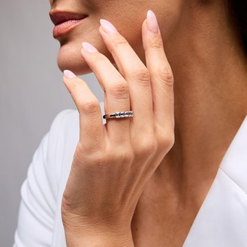 Five Stone Emerald Diamond Wedding Band In White Gold 14K