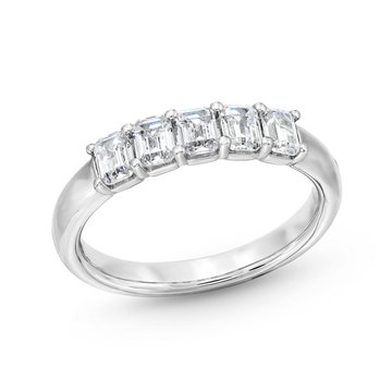 Five Stone Emerald Diamond Wedding Band In White Gold 14K