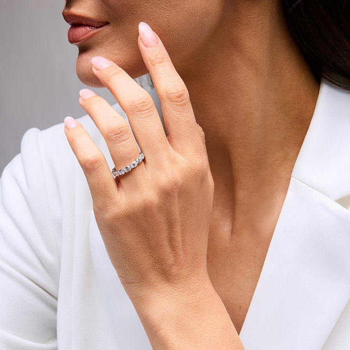 White Gold 14K Oval Diamond Horizontal Eternity Band