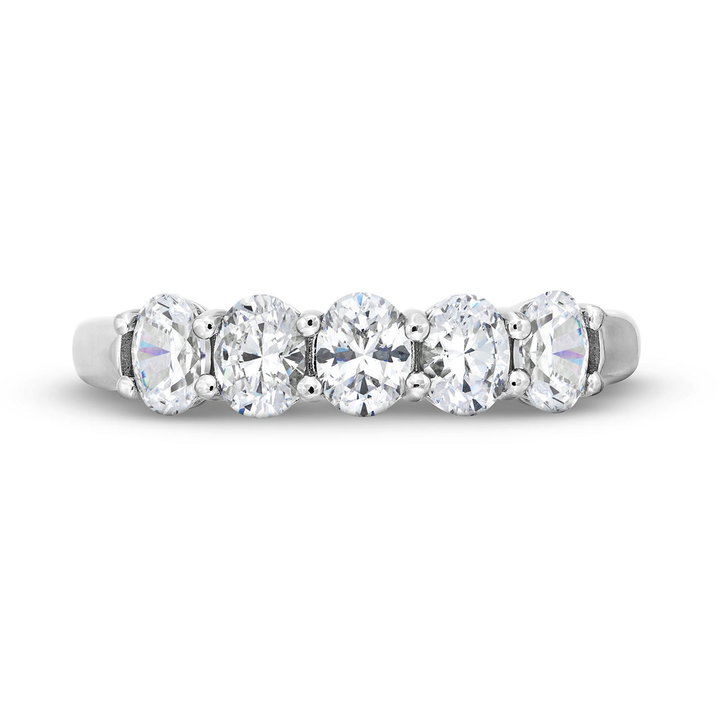 Five Stone Oval Diamond Wedding Band In White Gold 14K